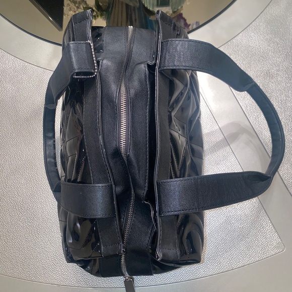 DKNY Black Patent Leather Logo Small Satchel Shoulder Bag - Picture 5 of 9